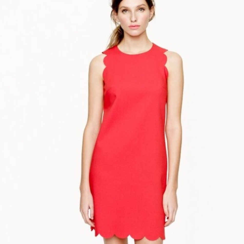 J. Crew Coral Red Scallop Sleeveless Shift Dress